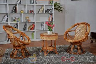 佛山藤格格 藤椅茶幾三件套旋轉(zhuǎn)椅子天然真藤休閑椅組合陽臺藤桌椅五件特價
